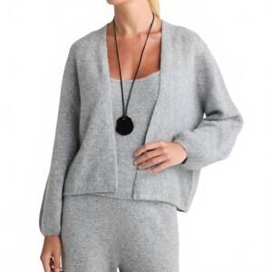 NEW W. CASHMERE juniper balloon-sleeve open cardigan in flint gray